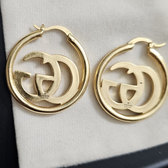 Gucci Gold GG Logo Earrings Authentic Repurposed Luxury Earrings - Picture 3 of 5